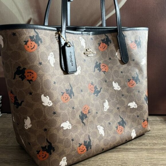 New Coach City Tote In Signature Canvas With Halloween Print CW450 - Picture 5 of 8